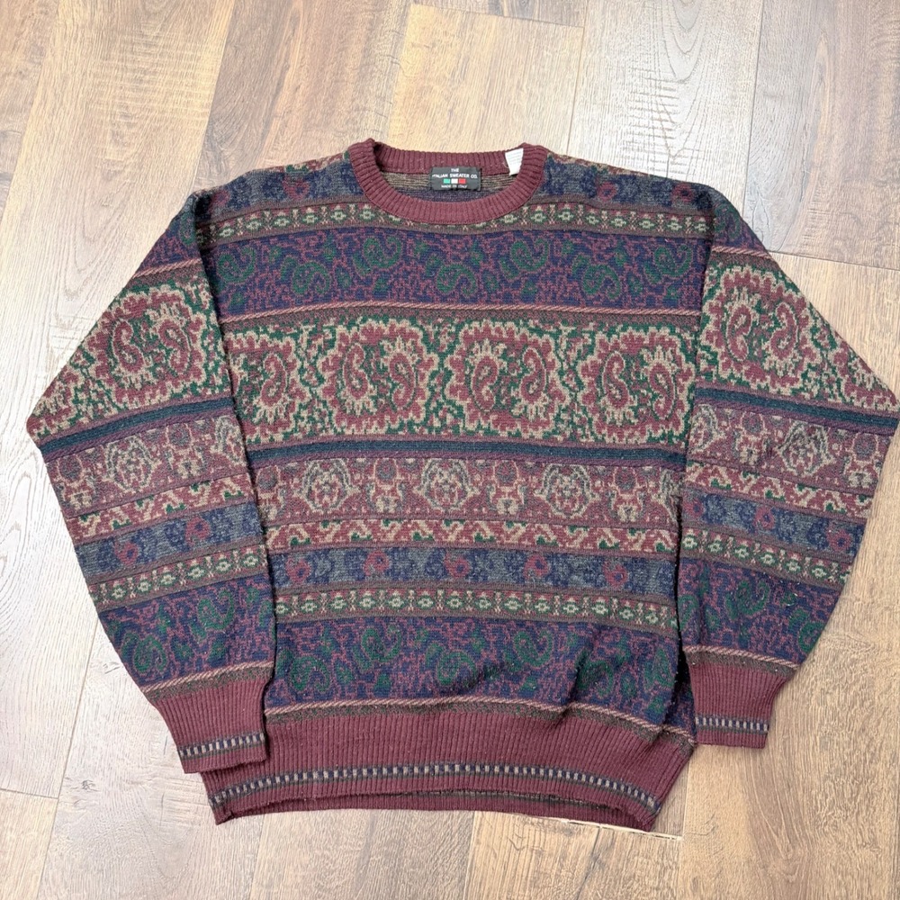 The Italian Sweater Co Men's L Vintage 80s 90s Multicolor Paisley Knit Italy